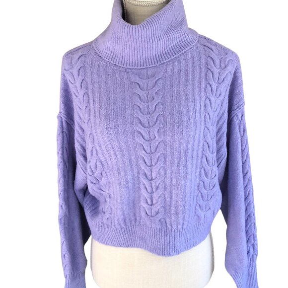 Wild Fable Lavender Cable Knit Turtleneck Sweater XS Cropped Ribbed Pullover Top - Picture 1 of 8